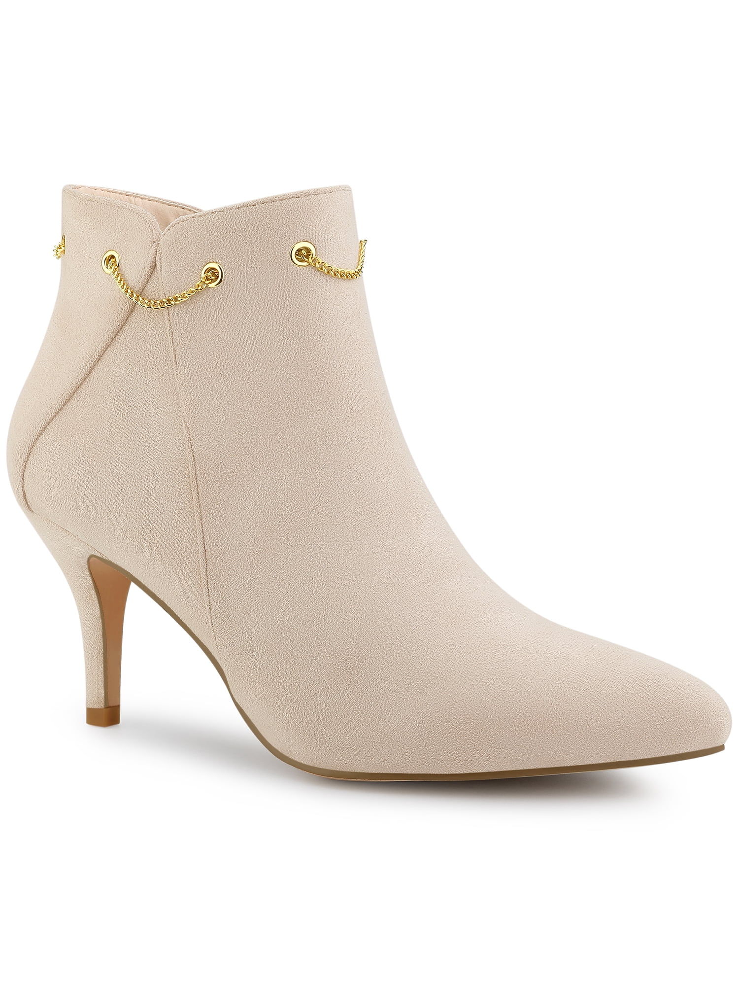 Unique Bargains Women's Pointed Toe Stiletto Heel Ankle Booties Beige (Size 5.5)