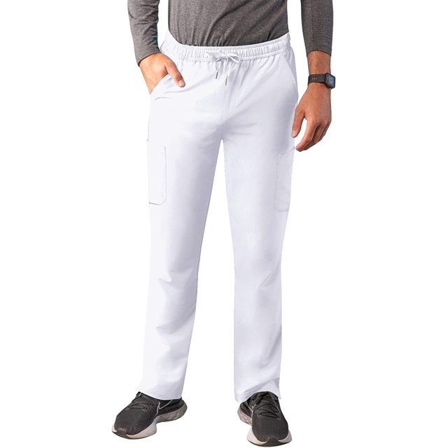 Adar Addition Scrubs for Men - Slim Leg Cargo Drawstring Scrub Pants - A6106 - White - 2X