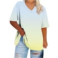 thumbnail image 2 of Ovbmpzd Plus Size Ladies Tops V-Neck Yellow Short Sleeve Comfy Gradient Color Blouses Women's Blouses XXXL, 2 of 6