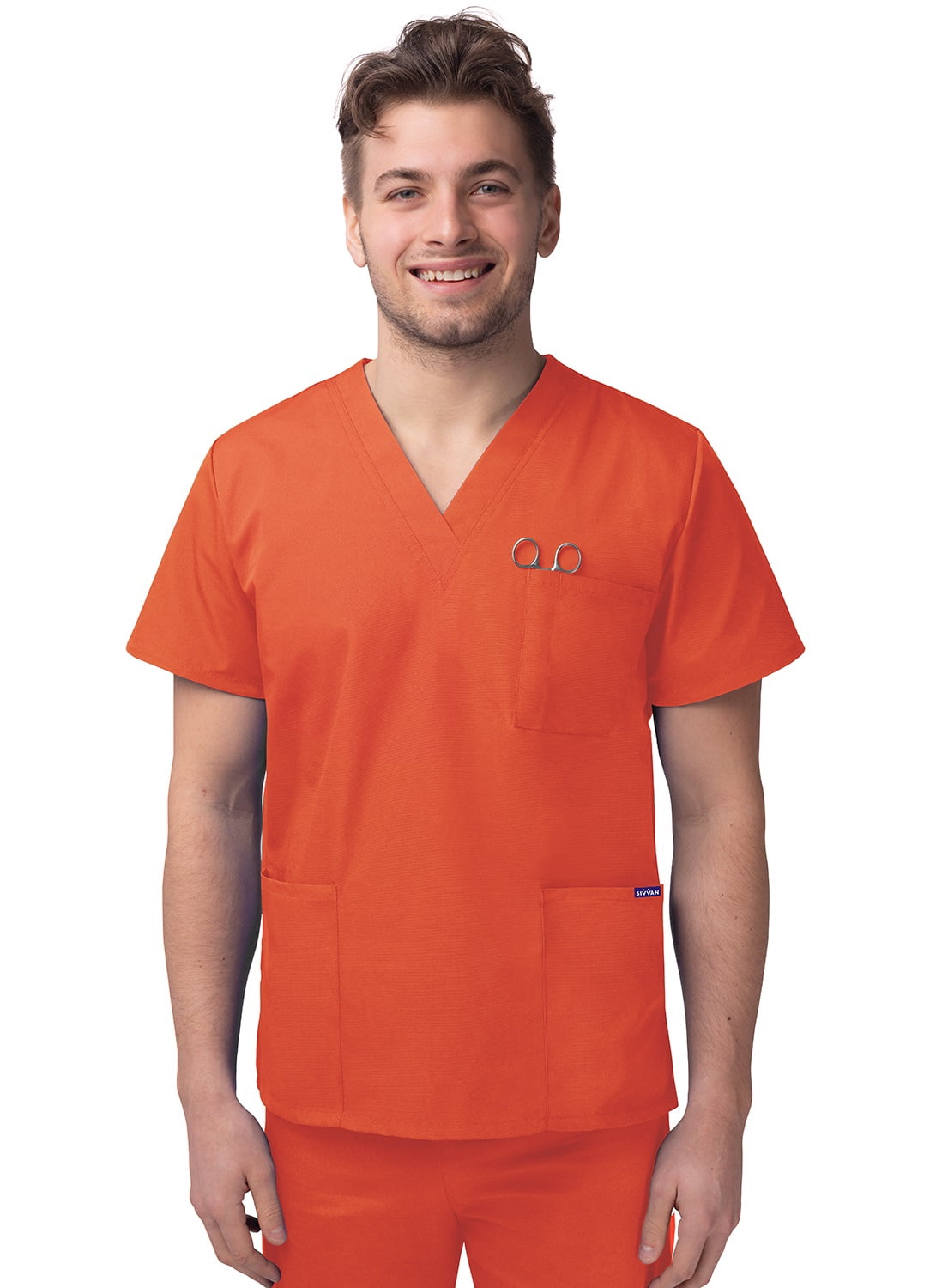 Sivvan Haut d'Uniforme Unisexe à Col en V à 3 Poches (Offert en 15 Couleurs)