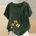 thumbnail image 2 of Pisexur Hauts d'Été pour Femmes, Hauts pour Femmes, Hauts de Sortie pour Femmes, Hauts pour Dames, T-Shirt d'Été pour Femmes à Col Rond, Manches Courtes, Décontracté, Mode, Imprimé, à Boutons, Vert Armée, P, 2 of 5