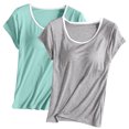 thumbnail image 1 of RKSTN 2PC Womens Tops Solid Color Crew Neck Short-sleeved Tops with Bra Pad Cup Super Soft Loose Fit Breathable Lounge Pajamas Tops, 1 of 2