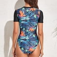 thumbnail image 4 of cllios One Piece Swimsuit Women Short Sleeve Rash Guard Summer Tropical Print Zipper Front Surfing Bathing Suit Tummy Control Athletic Sports Swimwear Black XL, 4 of 8
