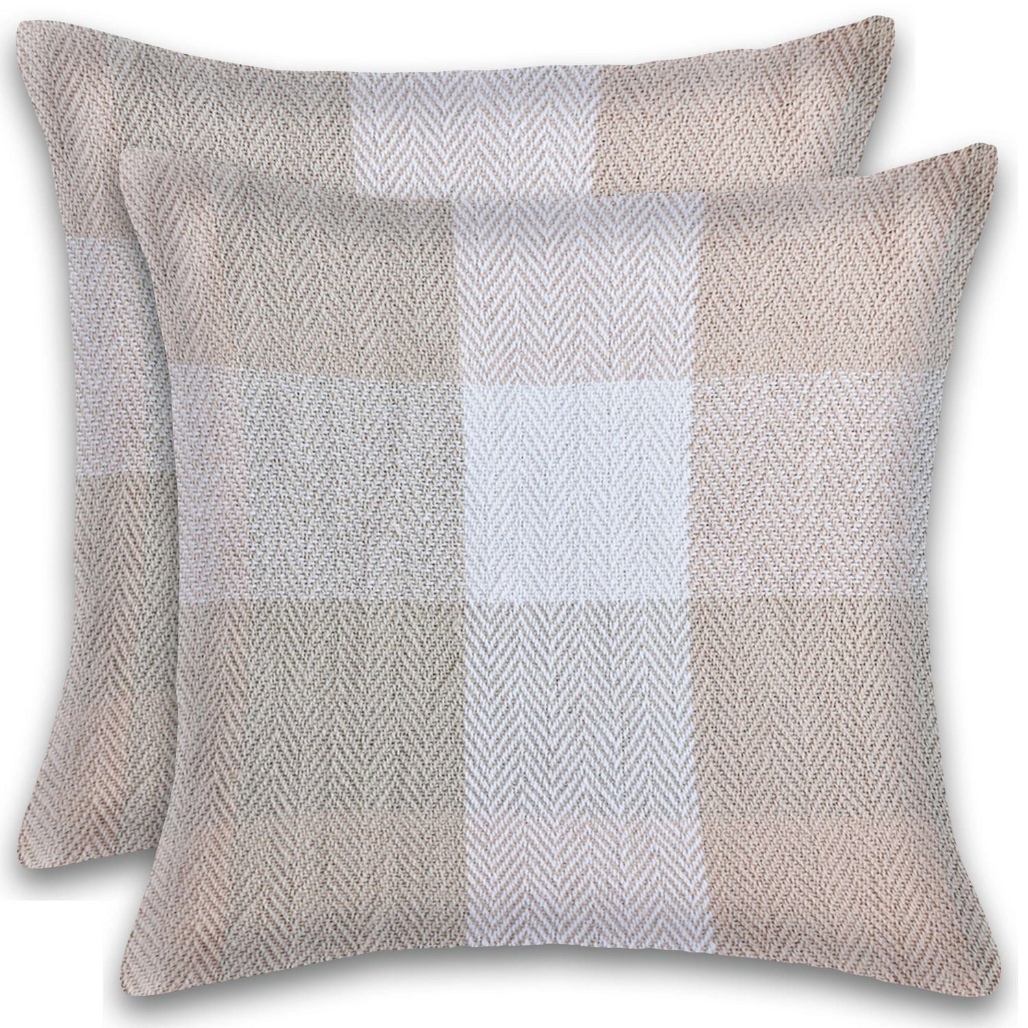 Herringbone Check Cotton Cushions Set of 2 Poly Filled With Zipper Machine Washable