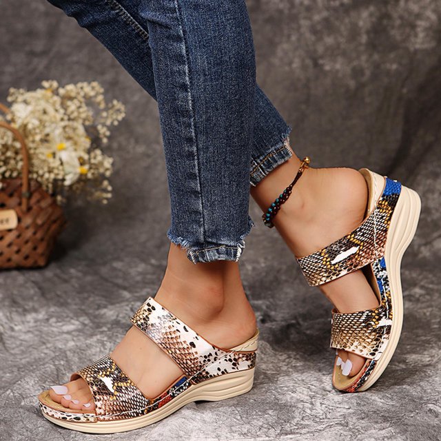 LSLJS Sandales Femmes Été Rétro Décontractées Fleurs à Talons Hauts à Semelle Plate Pantoufles Compensées pour Dames