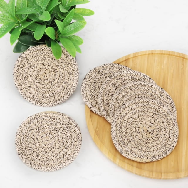 Lisbinx Cotton Rope Placemats Set of 8 with Stand | Heat-Resistant Dining Table Mats | Soft, Durable & Easy to Clean | Brown & Gray | 11x11cm | Ideal for Home Decor & Kitchen Protection | Stylish