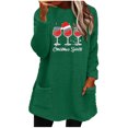 thumbnail image 1 of Pisexur Fuzzy Chandails de Noël pour Femmes Doublés en Molleton à Manches Longues à Col Rond Chandail d'Hiver Chaud Imprimé Verres de Vin Rouge Chandail de Noël à Enfiler Hauts avec Poches, 1 of 4