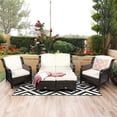 thumbnail image 1 of Costway 5PCS Patio Rattan Furniture Set Loveseat Sofa Ottoman Off White Cushion, 1 of 10