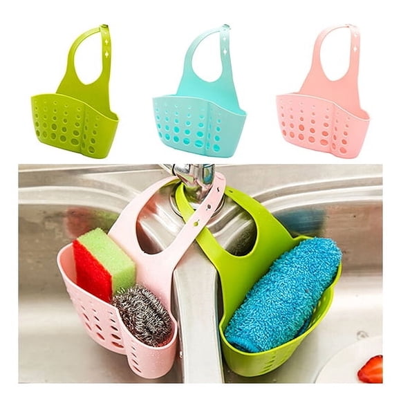 Ludlz Kitchen Sink Shelf Soap Sponge Drain Rack 2 Bags Holder Double Decker Hanging Basket Storage Suction Cup Kitchen Organizer Sink Accessories Wash