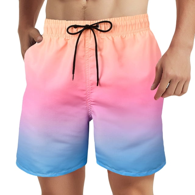 FAIWAD Mens Swim Shorts with Mesh Liner Drawstring Elastic Waist Summer Quick Dry Boardshorts Gradient Beach Shorts