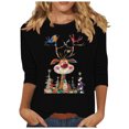 thumbnail image 2 of Meichang T-Shirts de Noël Amusants pour Femmes, Imprimé Renne de Noël, Manches 3/4, Hauts Décontractés à Col Rond, Coupe Ample, T-Shirts de Noël pour Femmes, 2 of 4