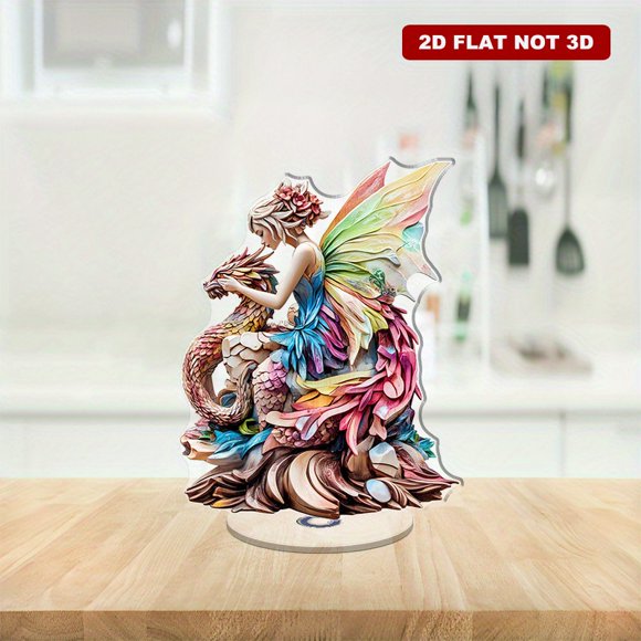 Rotatable acrylic sculpture showcasing a vibrant wooden design of a fairy capturing nature's beauty and elegance for decorative purposes