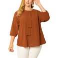 thumbnail image 2 of GRACE & GRANDEUR Women's Plus Size Tops Work Round Neck Ruffle Chiffon Blouse Office Top 4X Caramel, 2 of 8