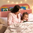 thumbnail image 4 of BeesClover Velvet Platform Bed with Storage Headboard and Bookcase, Upholstered Bed Frame for Kids and Girls, Quiet Design with Strong Wood Slats and Metal Legs, Easy Assembly, 4 of 6