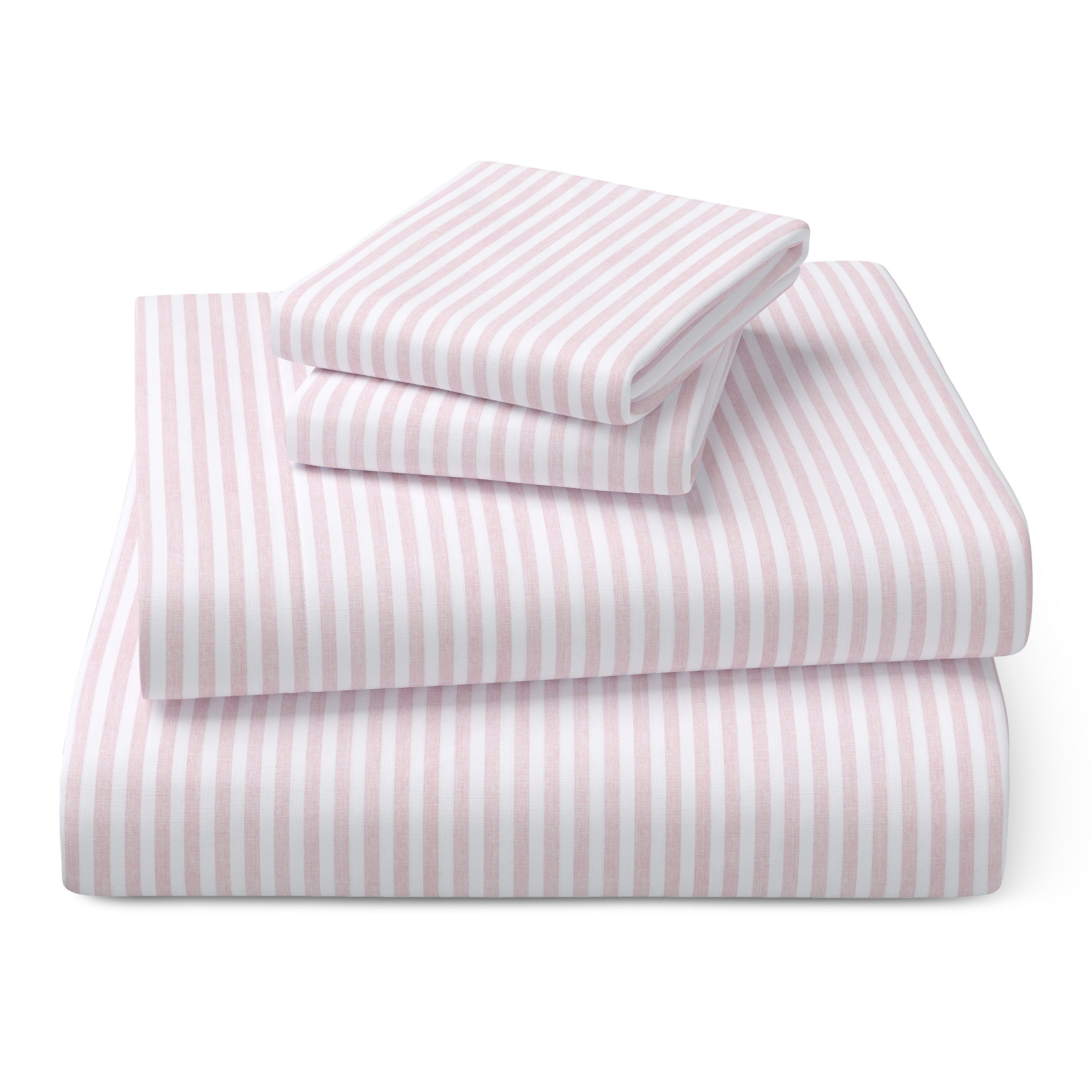 Mainstays Kids 220TC Cotton Stripe Pink Double, 4 Piece Sheet Set