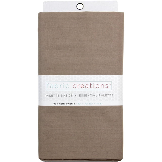 Fabric Creations 100% Cotton Solid Pre-Cut Fabric in taupe, folded with a white label reading 'palette basics essential palette' and measuring 42 by 72 inches (1.1 by 1.8 meters), suitable for quilting, sewing, and craft projects.
