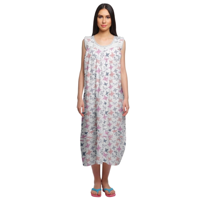 Moomaya Chemise de Nuit à Manches pour Femmes, Imprimée, en Coton