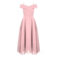 thumbnail image 1 of YONGHS Robe de Demoiselle d'Honneur à Épaules Dénudées pour Fille, Bretelles Spaghetti, Coupe Trapèze, Chiffon, Longue Robe Formelle Rose 8, 1 of 6