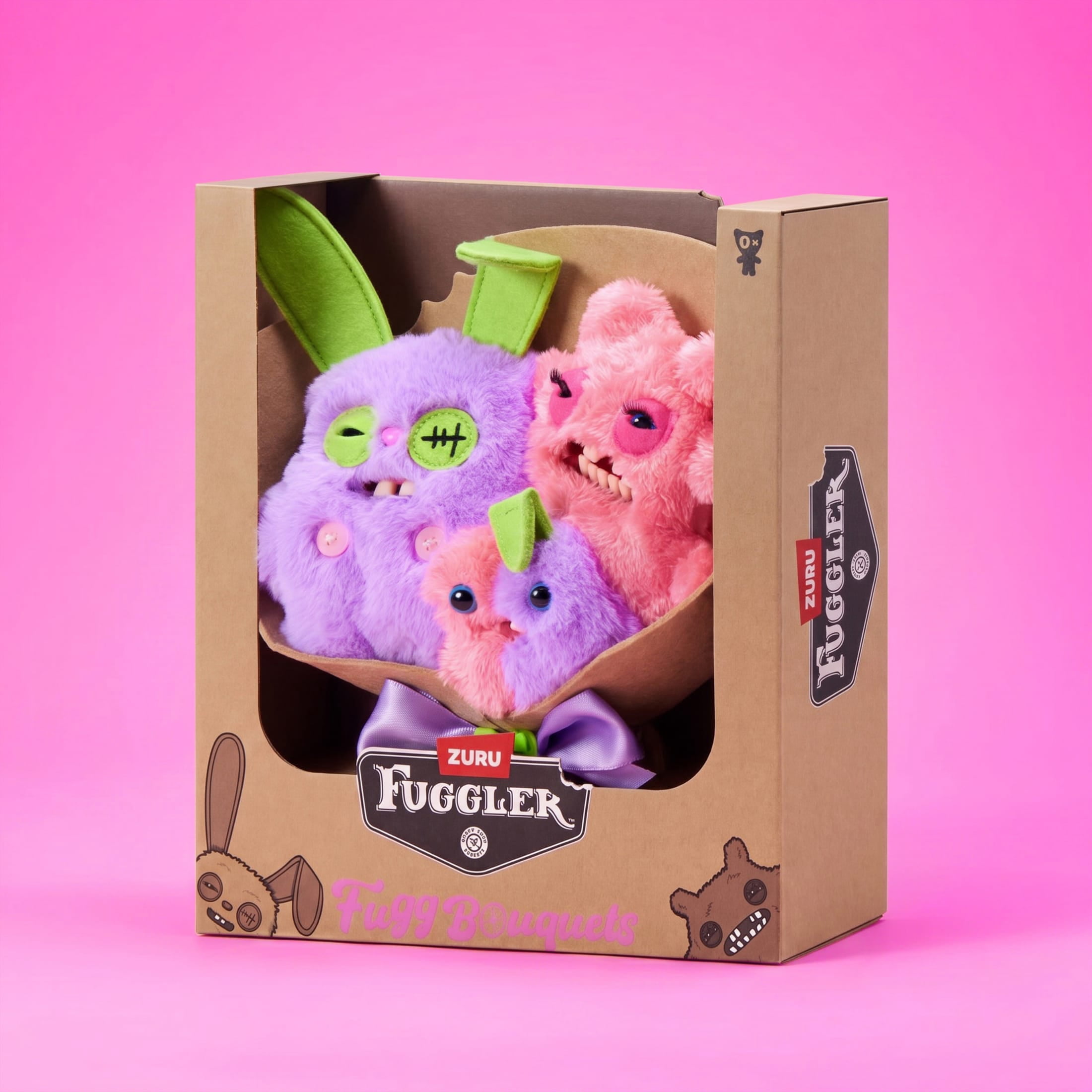 Fuggler Bouquet Set of 3 Stuffed Plush Toys (Rabid Rabbit, Sir Nobbynuts, Nobbybits) by ZURU for All Ages