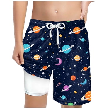 gdxvjhbj Toddler Boy Swim Shorts Boys Swim Trunks Pockets Compression Liner Swimsuit Bathing Beach Shorts Surf Quick Dry Size 6-7 (Black,6-7 Years)