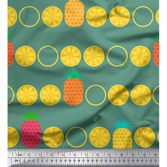 Soimoi Tissu en Rayonne Vert Tranches de Pin et Citron Imprimé 1 Yard 42 Pouces de Large