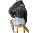 thumbnail image 2 of Kmbangi Women Jacket with Rhinestone Tassel Casual Button down Ripped Denim Crop Jean Jacket Spring Fall Outwear, 2 of 9