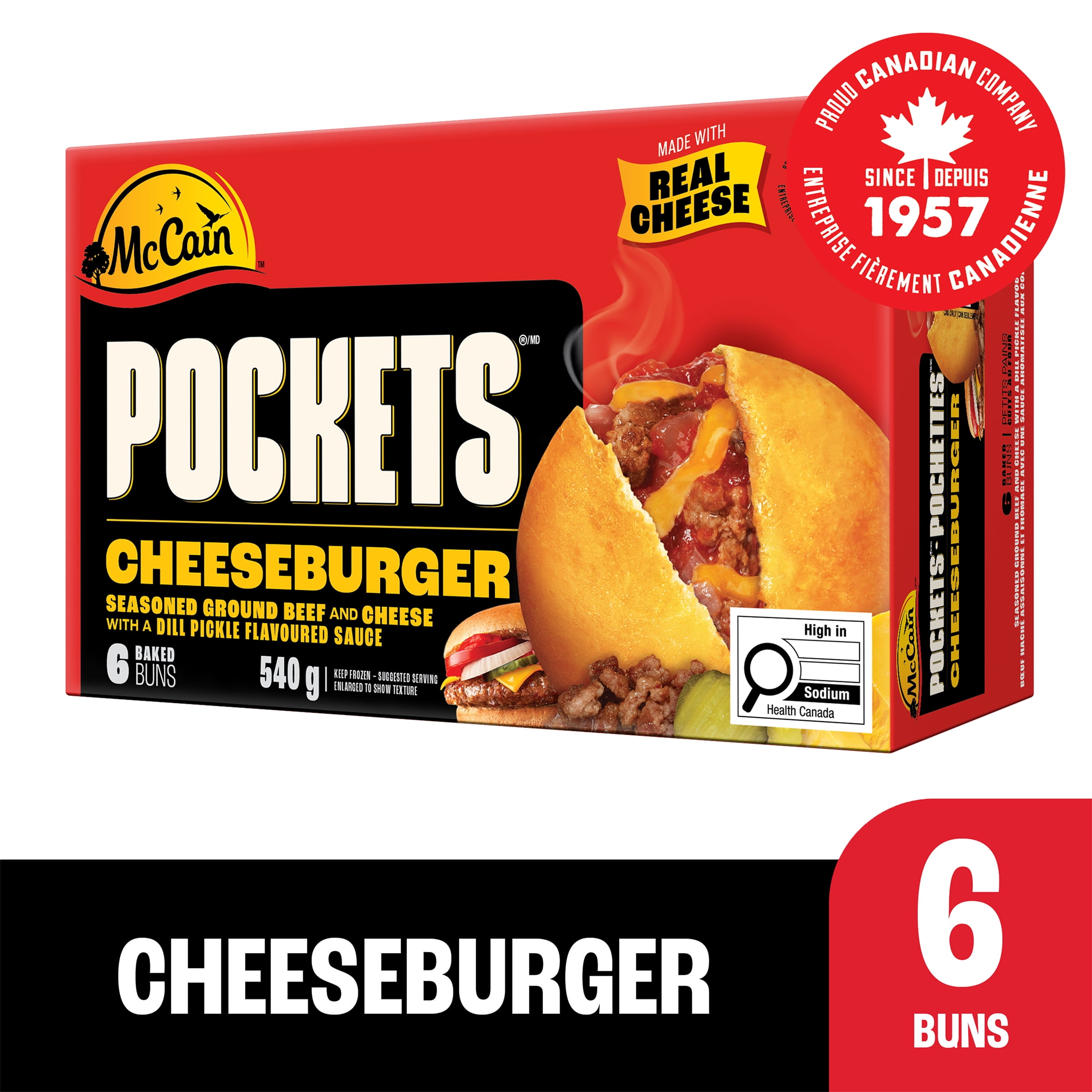 McCain Pockets® Hamburger au Fromage, Fait au Canada à Partir d'Ingrédients Canadiens et Importés 6 x 90g