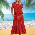thumbnail image 1 of Robes pour Femmes 2024 Été Surdimensionnée Décontractée à Manches Courtes Col Rond Robe Décontractée Fluide à Étages Maxi Robe de Plage avec Poches Robe à Imprimé Brillant Rabais de 50 % Liquidation!, 1 of 8