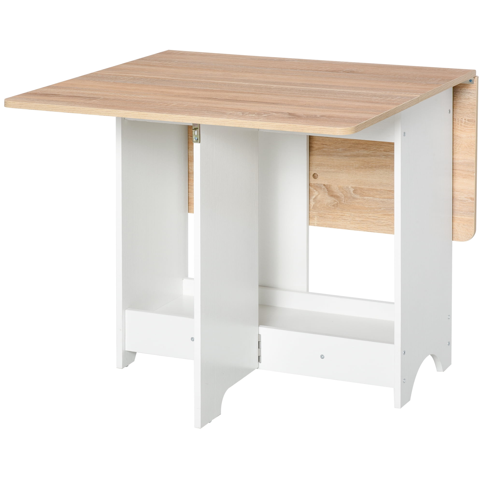HOMCOM Foldable Dining Table, Drop-Leaf Folding Table with Storage Shelf