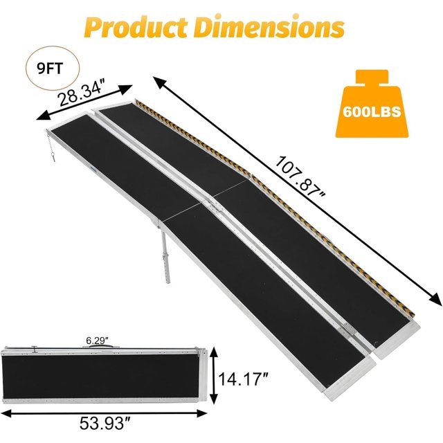 EDTara Portable Wheelchair Ramp, Foldable Threshold Wheelchair Ramps with Transition Plate & Reflective Strips, Lightweight for Home, Stairs