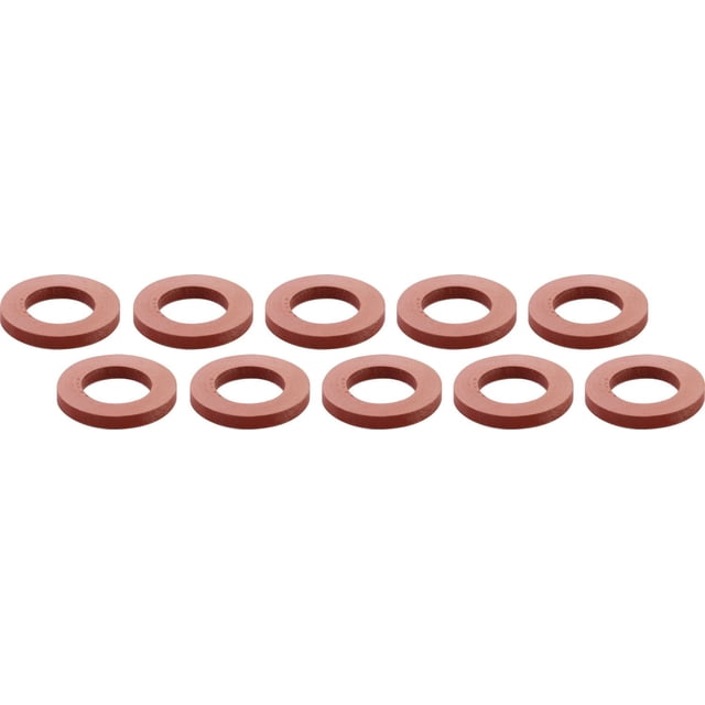 Peerless Hose Washers, 10-Pack, showing 3/4-inch rubber washers in reddish-brown with a smooth, flat ring design, arranged in a close-up view, designed to prevent water leaks and suitable for both DIY and professional plumbing applications.