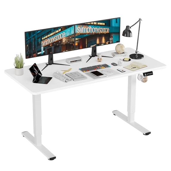 Intexca Bureau Debout Électrique 1,6 m, Hauteur Réglable, Moteur Ultra Silencieux (Blanc)