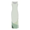 thumbnail image 4 of Summer Dresses for Women Trendy Sleeveless High Waist Boho Ribbed Drawstring Sundress Ruched Sexy High Slit Maxi Dress, 4 of 5