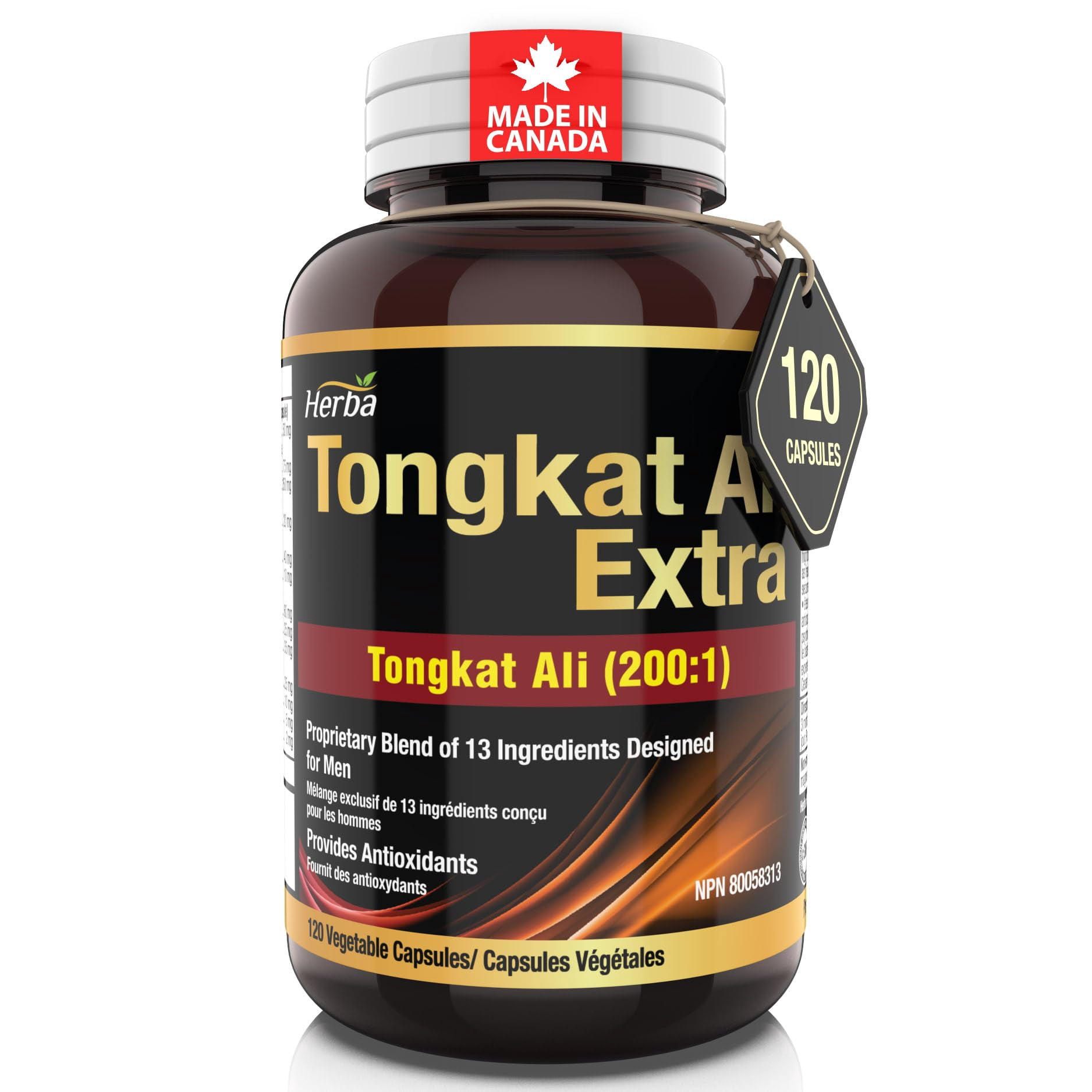 Herba Tongkat Ali Extract – 120 Capsules | 10,000mg Raw Tongkat Ali Root Equivalent | Made in Canada