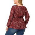 thumbnail image 4 of GRACE & GRANDEUR Blouses Grande Taille pour Femmes Col en V Boutonné à Volants Tunique Fluide à Basque Hauts 4X Rouge, 4 of 5