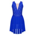 thumbnail image 1 of Sholeno Robe de Patinage Artistique Sans Manches avec Strass Asymétrique Compétition Danse Bleu Royal 16, 1 of 6