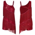 thumbnail image 1 of Mufeng Vêtements de Danse Latine Rumba pour Grandes Filles Justaucorps de Jazz Moderne Compétition Samba Tango Robe de Danse à Franges Bourgogne 12, 1 of 6