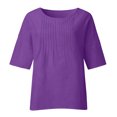thumbnail image 4 of QATAINLAV Ventes de la Rentrée, Chemises en Lin pour Femmes Grande Taille Manches 3/4 T-Shirt Décontracté Ample Mignon Col Ras du Cou Blouse Plissée T-Shirts 2025 Tenues de Vacances Printemps Été Violet TTTTG, 4 of 6