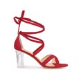 thumbnail image 3 of BLISSFUL STEP Sandales à Talon Bloc Transparent en Velours à Lacets pour Femme Rouge (Taille 8,5), 3 of 7