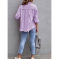 thumbnail image 2 of SEARIPE Women‘s Casual Denim Jacket Frayed Hem Ripped Long Sleeve Jean Jacket With Pockets Pink M, 2 of 6