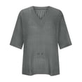 thumbnail image 4 of AherBiu 3/4 Length Sleeve Womens Tops Hollow Cable Knit Pullover Tops V Neck Loose Fall 2024 Blouses, 4 of 8