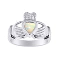 thumbnail image 1 of RYLOS Rings Sterling Silver Claddah Love, Loyalty & Friendship Heart 6MM Gem Irish Wedding Band Claddagh Rings Exotic Opal African Jewelry Size 7, 1 of 7