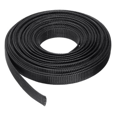 50 Ft - 1 In Expandable Braided Cable Sleeving, PET Cable Management, Wire Wrap Loom Tube, Black