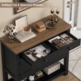 thumbnail image 4 of Homfa Table Console Style Ferme avec 2 Tiroirs et Portes, Table de Sofa avec Armoire de Rangement et Tablette Ouverte pour Salon et Entrée, Noir et Brun, 4 of 7