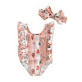 thumbnail image 1 of Faithtur Bikini d'Été pour Bébé Fille, Combinaison Imprimée Cartoon Ice Cream Sans Manches Col Rond à Volants + Bandeau avec Nœud, 1 of 8