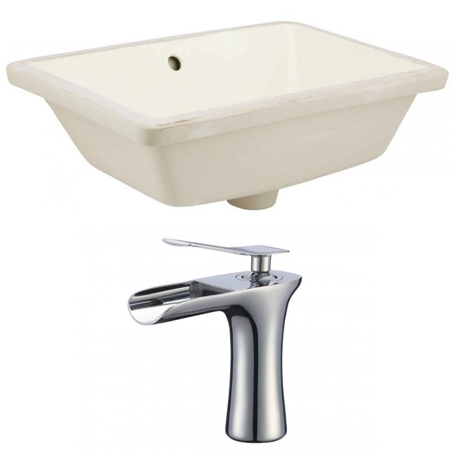 18.25-in. W Rectangle Bathroom Undermount Sink Set In Biscuit - Chrome Hardware AI-22821