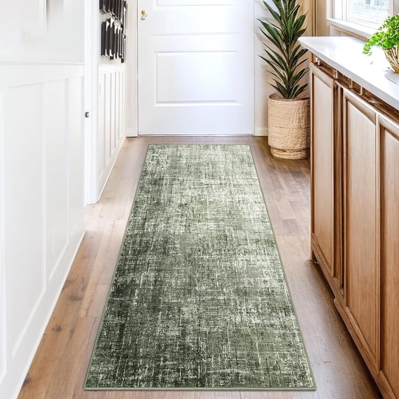 2x6 FT Runner Rug Modern Washable Living Room Grey Green