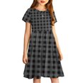 thumbnail image 4 of Liquidation d'Économies d'Été Iumwxz Robe Décontractée Trapèze Robe Tunique pour Adolescentes Robe Col Rond Imprimé à Carreaux Manches Courtes Robes pour Filles Coupe Ample Robe pour les Vacances 4-14a, 4 of 7