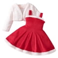 thumbnail image 1 of Splozh Ensemble de Vêtements pour Bébé Fille Printemps Automne, Ensemble 2 Pcs en Velours Rouge Robe de Noël et Manteau avec Cardigan Blanc Rouge, 5-6 Ans, 1 of 6