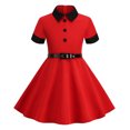 thumbnail image 1 of PMVFHDE Robes d'Été pour Filles Manches Courtes Ceinture Vintage Robe pour Enfants, Rouge, 7-8 Ans, 1 of 3
